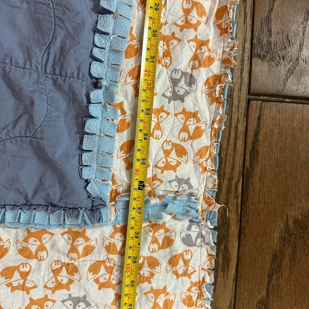 Handmade Fox Wearing Glasses Baby Blanket Quilt 36x42” Blue Orange Foxes